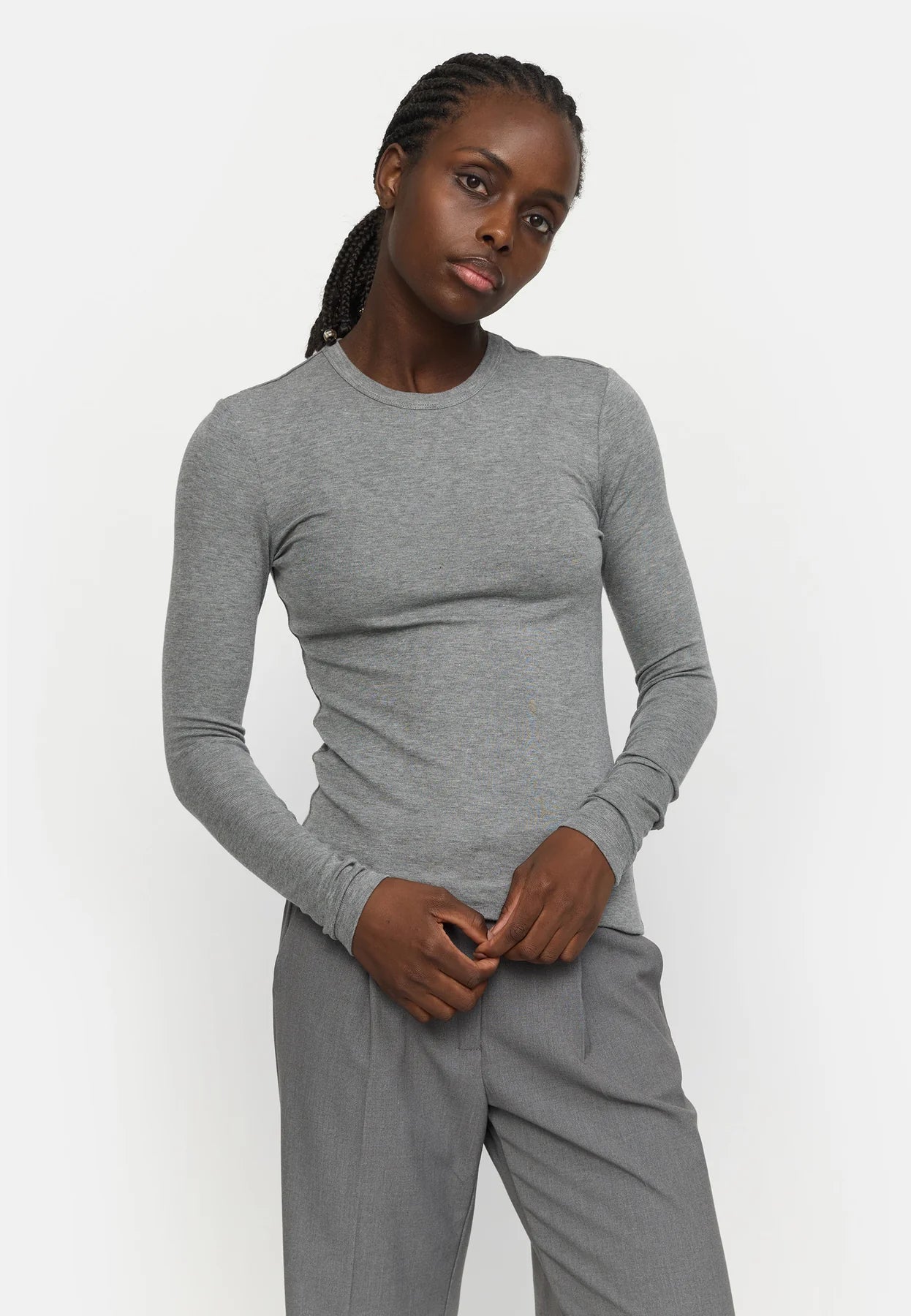 SRRoman O-neck, Medium Grey Melange