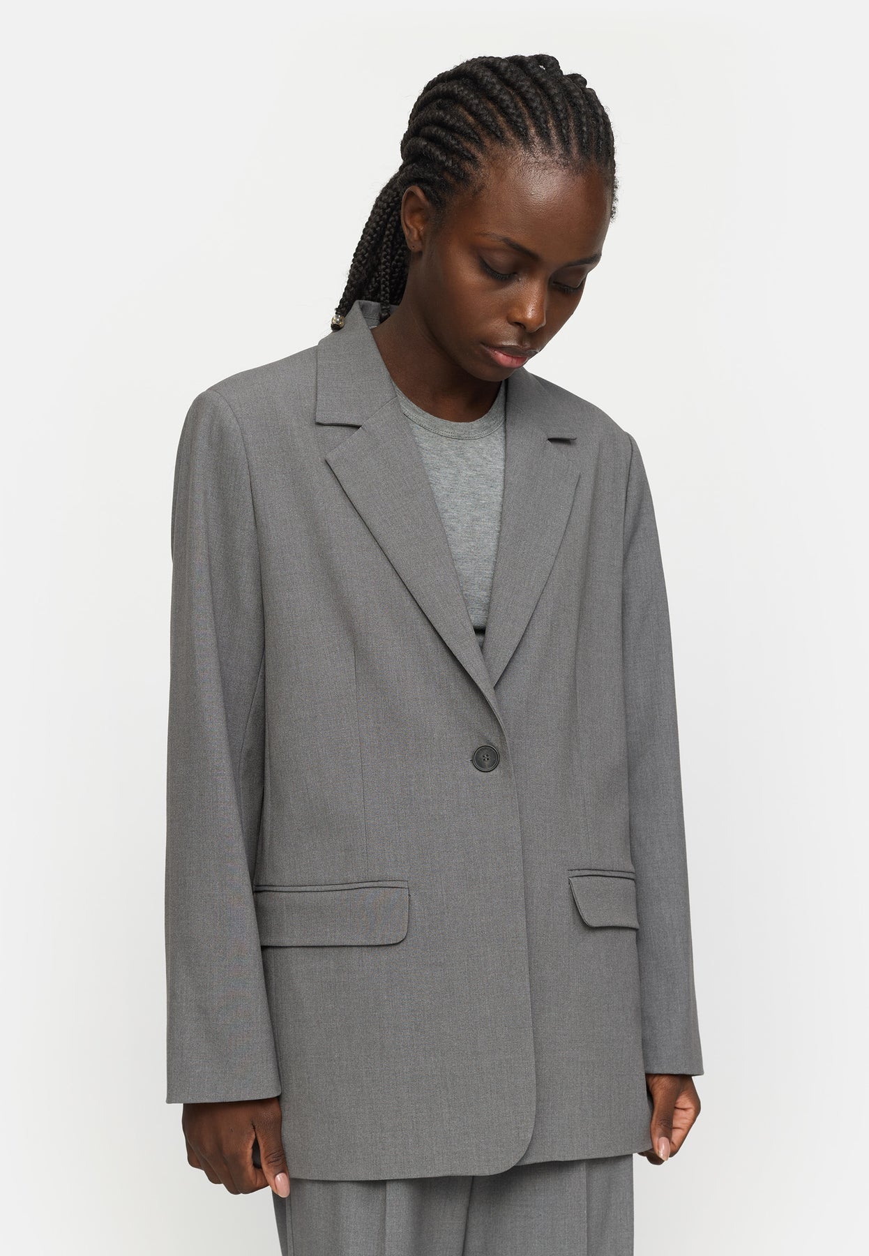 SRVilja Loose Blazer, Medium Grey Melange