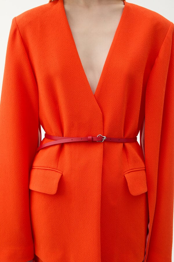 Small Coral Leather Belt, Red