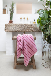 Naram Bath Towel, Baby Pink & Ski Patrol Red