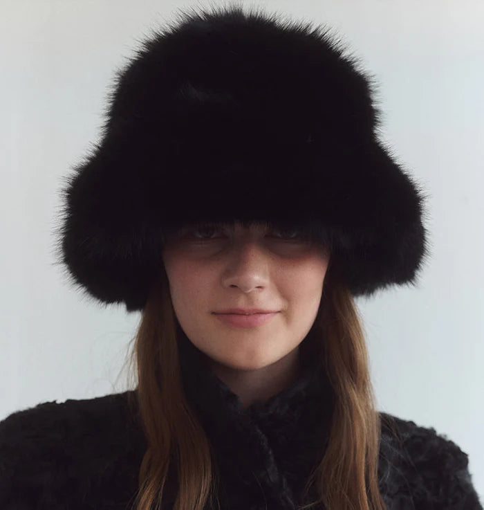 Camilla Faux Fur Hat, Black
