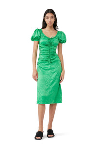 Grön Midiklänning I Rynkad Satin, Bright Green